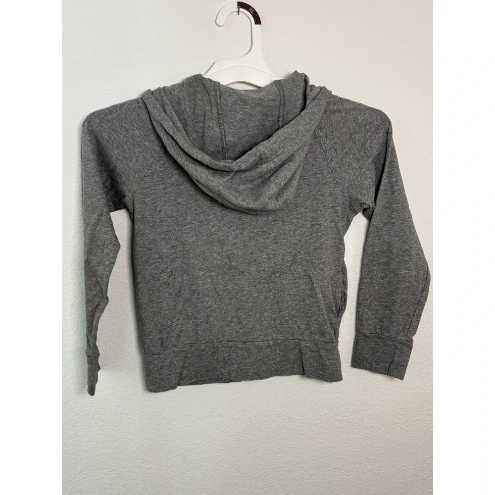 Nike Girls Gray Full Zip Hoodie Sweatshirt White Stripe Swoosh Logo Size S